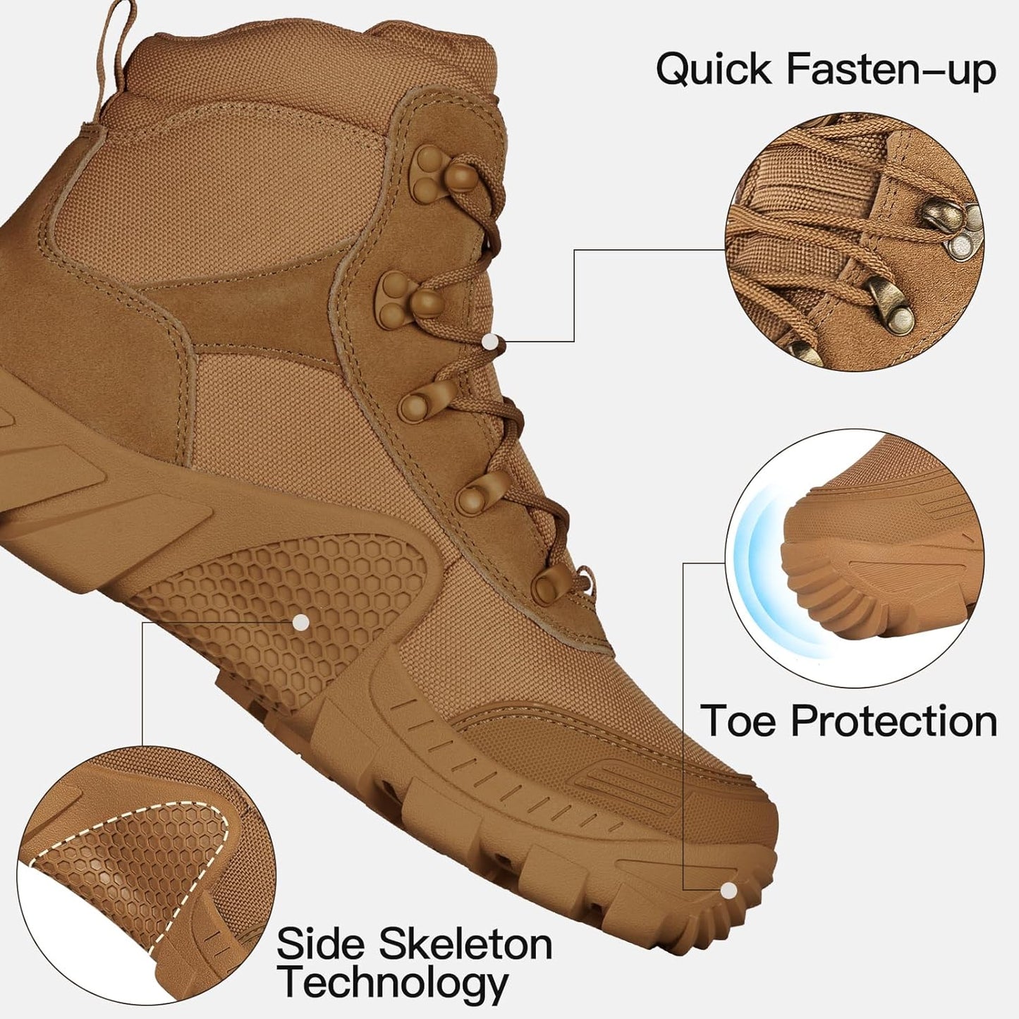 FREE SOLDIER Men's Waterproof Hiking Boots Tactical Work Boots Outdoor Lightweight Military Boots(Brown, US 11.5W)