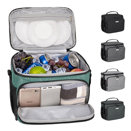 BAVGRED Lunch Box for Men Women,Reusable Large Double Deck Tactical Insulated Lunch Bag with Adjustable Shoulder Strap,Leakproof Tote Cooler Bag for Work Adults Picnic Beach Office-Green,12 Cans