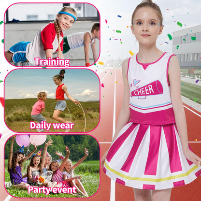 PARTTELY Girls Cheerleader Outfit Uniform Hot Pink Size 6-7T