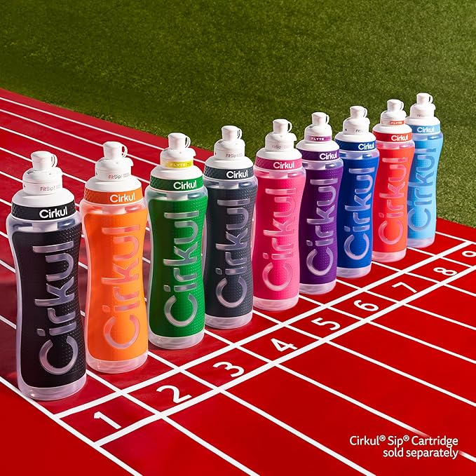 Cirkul 22oz. Red Plastic Grip Squeeze Water Bottle & Sport Lid, BPA-Free, Non-Slip Design for Gym, Biking & Sports