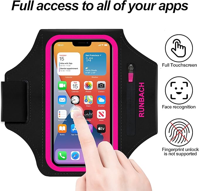 Armband for iPhone 16 Pro Max/16 Plus/15 Pro Max/15 Plus/14 Pro Max/13,12,11,Pro Max/Plus Models,Sport Armband with Zipper Slot for Airpods and Keys (Pink)