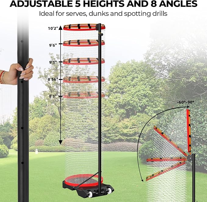 Volleyball Setter Trainer Net Setting Training Equipment，with Mobile Pulleys, Adjustable Height/Angle,Can Be Filled with Water，Indoor and Outdoor Volleyball Serve, Dunk and Set Practice Net