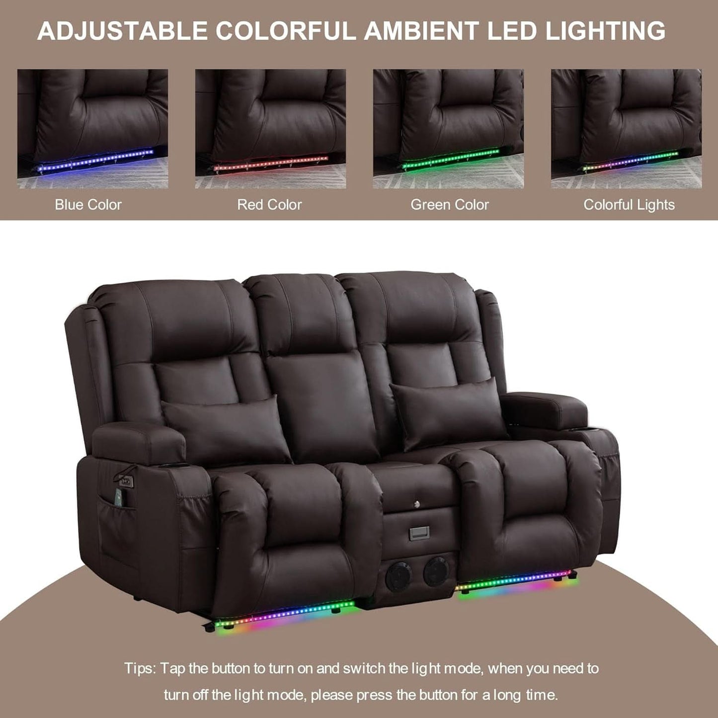 Power Loveseat Recliner Sofa With Massage And Heat Brown