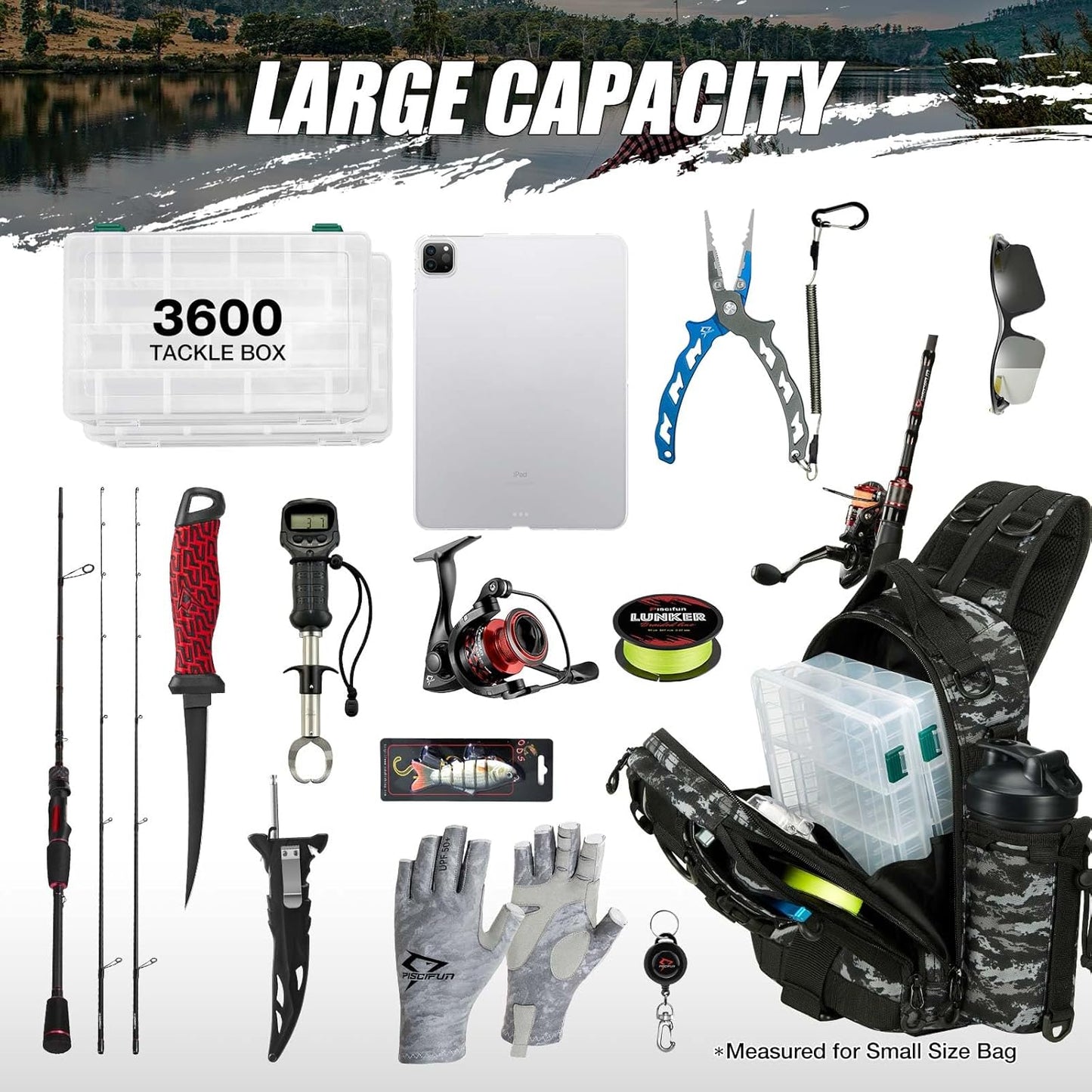 Piscifun Fishing Backpack with Rod Holder, Lightweight Sling Bag Storge Gear and Equipment
