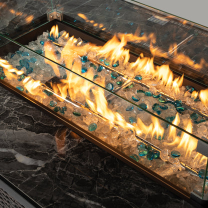 44 Inch Propane Gas Fire Pit Table 50000 BTU Tile Tabletop with Wicker Base
