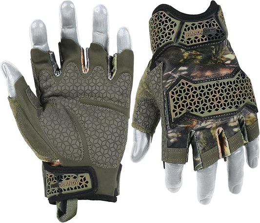 HANDLANDY Fingerless Work Gloves for Men, Padded Impact Tactical Mechanics Gloves, Grip Utility Trucker Driver Gloves (Camo- impact, Large (Pack of 1))