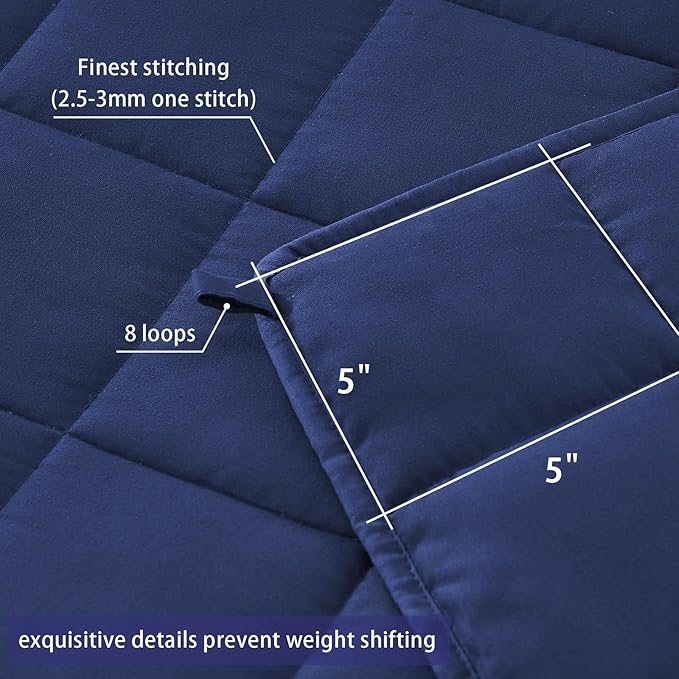 yescool Weighted Blanket for Adults (25 lbs, 60" x 80", Blue) Cooling Heavy Blanket for Sleeping Perfect for 240-260 lbs, Queen Size Breathable Blanket with Premium Glass Bead, Machine Washable