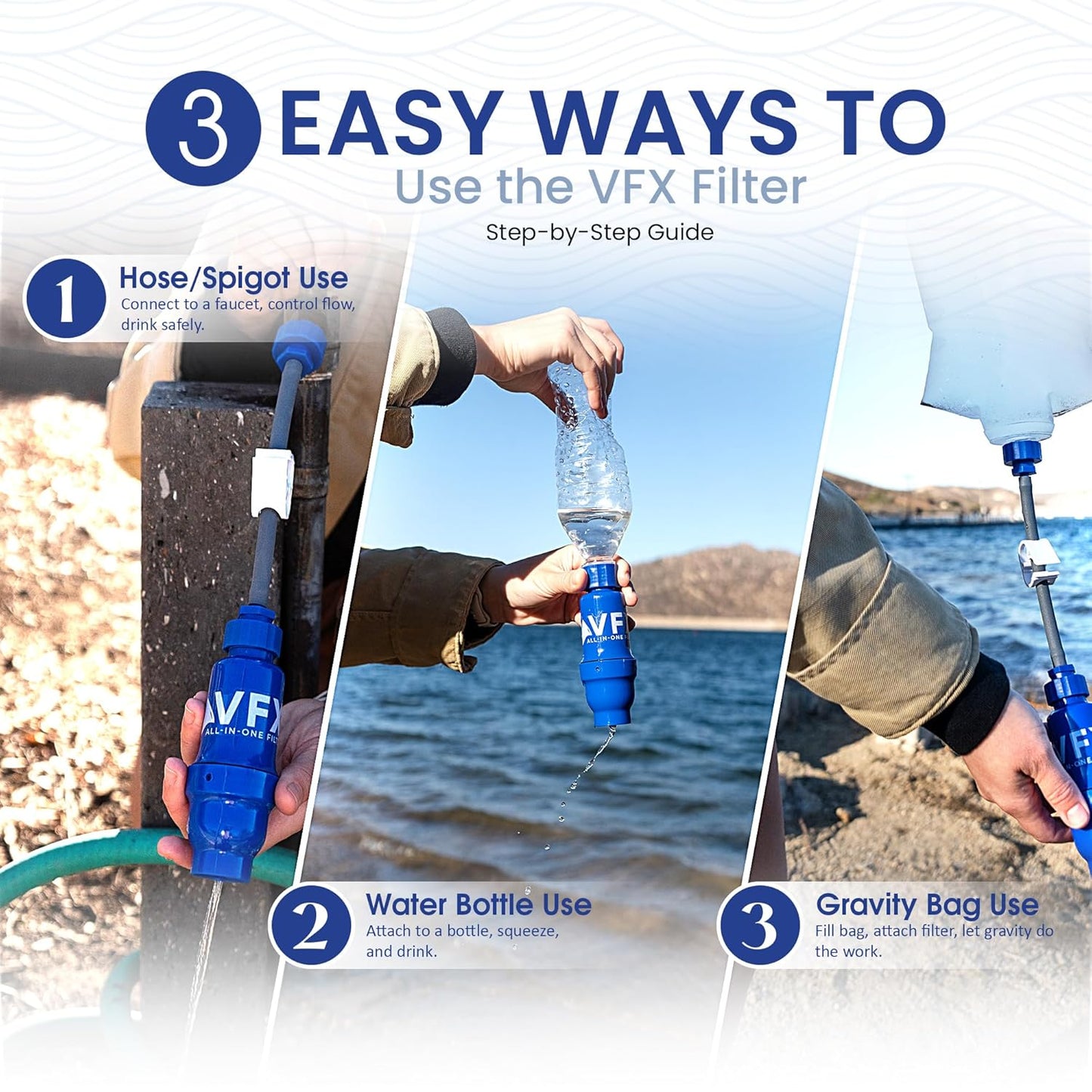VFX All-in-One Portable Water Filter – Survival Water Purifier for Camping, Hiking, Backpacking, and Emergency Preparedness with Gravity System