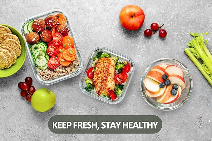 M MCIRCO 24-Piece Glass Food Storage Containers with Upgraded Snap Locking Lids,Glass Meal Prep Containers Set - Airtight Lunch Containers, Microwave, Oven, Freezer and Dishwasher,White