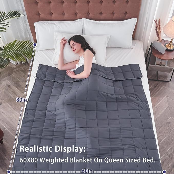 yescool Weighted Blanket for Adults (22 lbs, 60” x 80”, Grey) Cooling Heavy Blanket for Sleeping Perfect for 210-230 lbs, Queen Size Breathable Blanket with Premium Glass Bead, Machine Washable