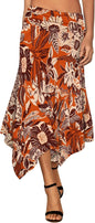 Women's Flowy Handkerchief Hemline Midi Skirt - Elastic Waist Asymmetrical Hem