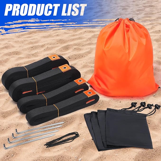 TOBWOLF 26.3' x 52.6' Beach Volleyball Lines, Volleyball Court Lines with Metal Anchors & SandBags,Highly Visible Marking Sand Lines with Metal Anchors & SandBags for Sand Outdoor Grass Backyard