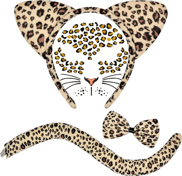 Valentine Leopard Costume - Animal Ears Headband Tail and Face Stickers - Halloween Leopard Cat Costume