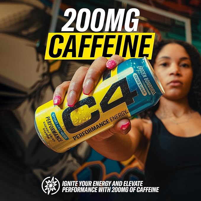 C4 Energy Carbonated Zero Sugar Energy Drink, Pre Workout Drink + Beta Alanine, Midnight Cherry, 16 Fl Oz (Pack of 12)