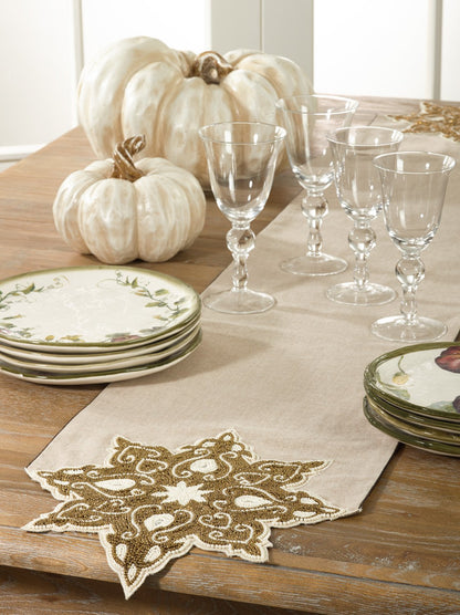 Fennco Styles Beaded Snowflake Design Holiday Festive Table Runner - 13" X 72'