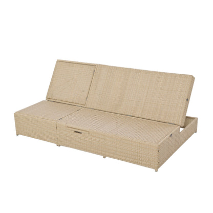 Outdoor Double Sunbed, Wicker Rattan Patio Reclining Chairs with Adjustable