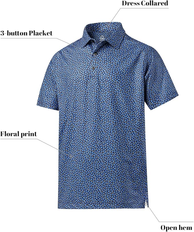 DEOLAX Mens Polo Shirts Fashion Print Mens Golf Shirt Dry Fit Mens Golf Polo Short Sleeve Quick Dry Funny Golf Shirt for Men