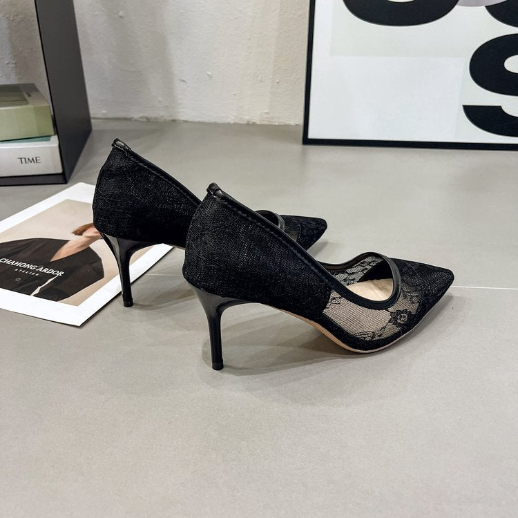 Sexy Slimming Mesh Lace Pointed Toe Stiletto Pumps For Women