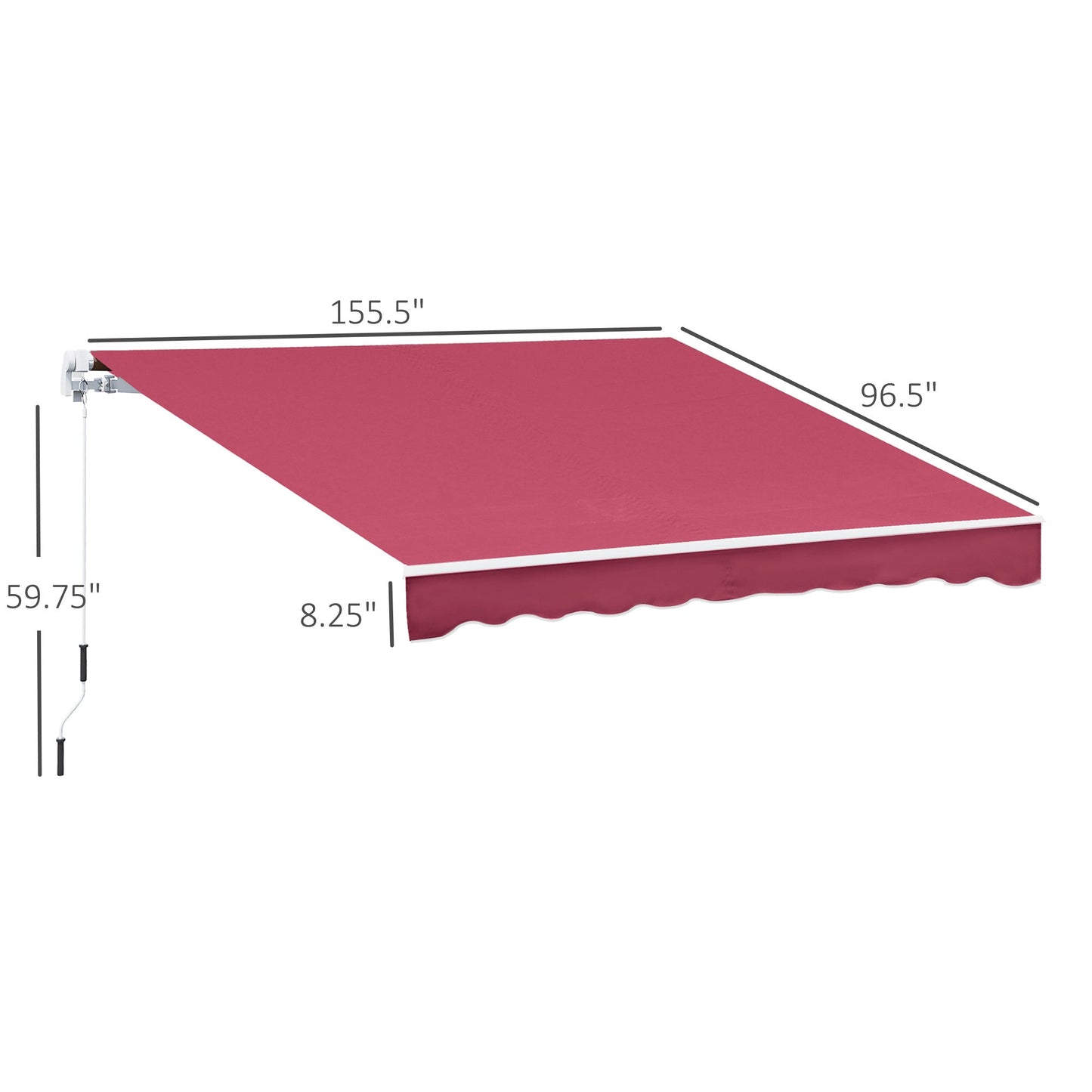 Retractable Patio Awning Manual Crank Aluminum Red 155x96 In UV Block