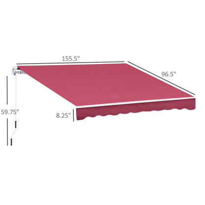 Retractable Patio Awning Manual Crank Aluminum Red 155x96 In UV Block