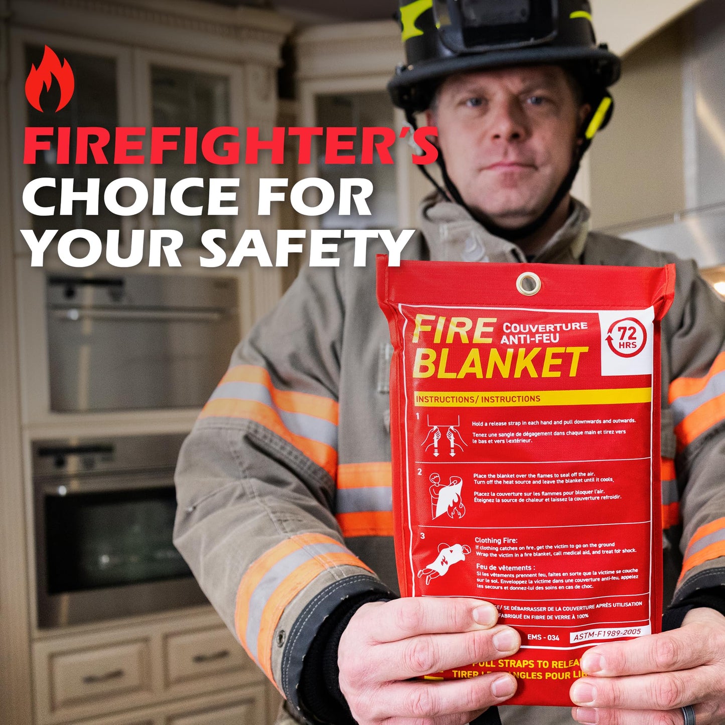 72 HRS Large Emergency Fire Blanket 47"×47" – Fiberglass Fire Safety Tool for Home, Kitchen, Camping, Survival | Extinguisher Alternative for Grill, Welding, Fire Pit