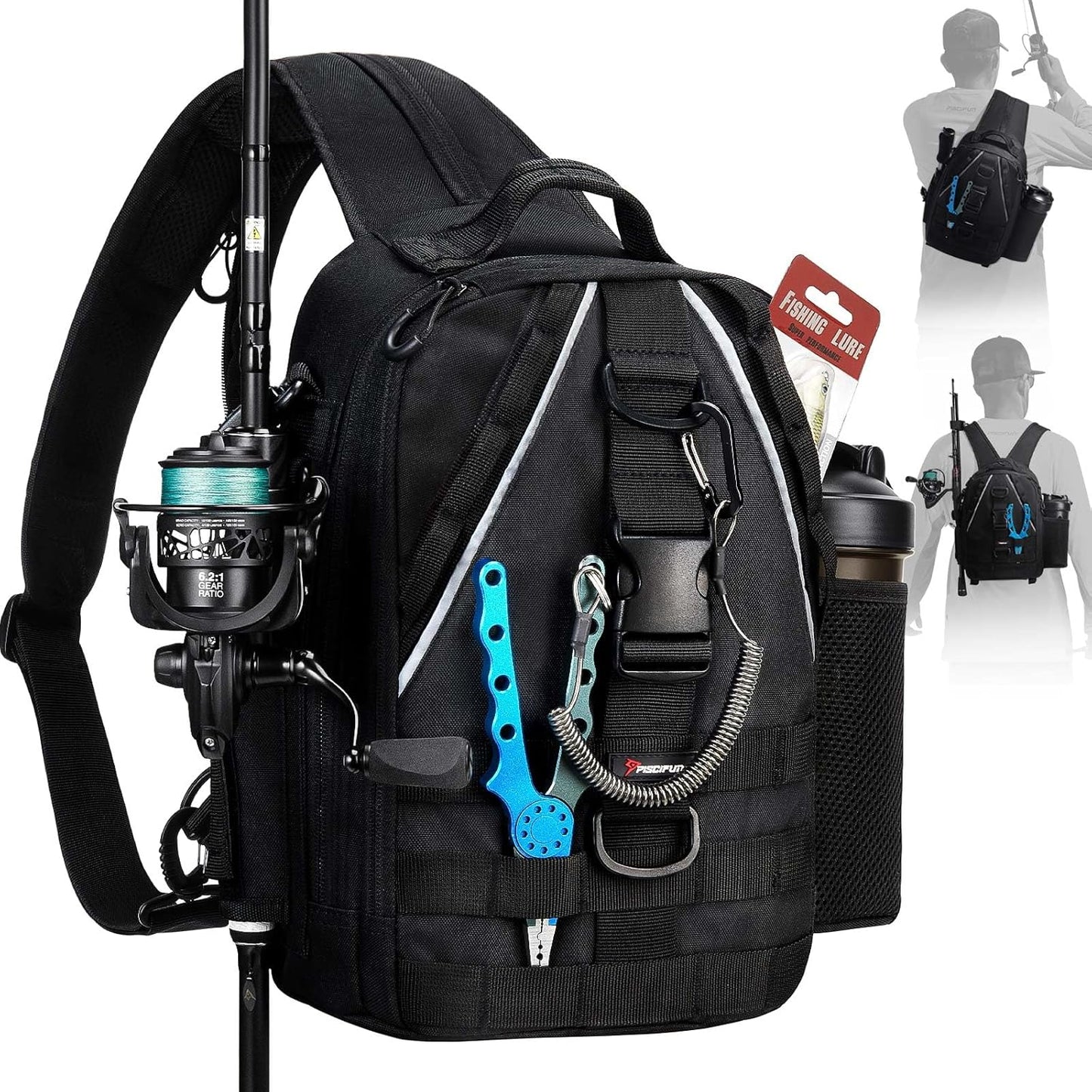 Piscifun Fishing Backpack with Rod Holder, Lightweight Sling Bag Storge Gear and Equipment