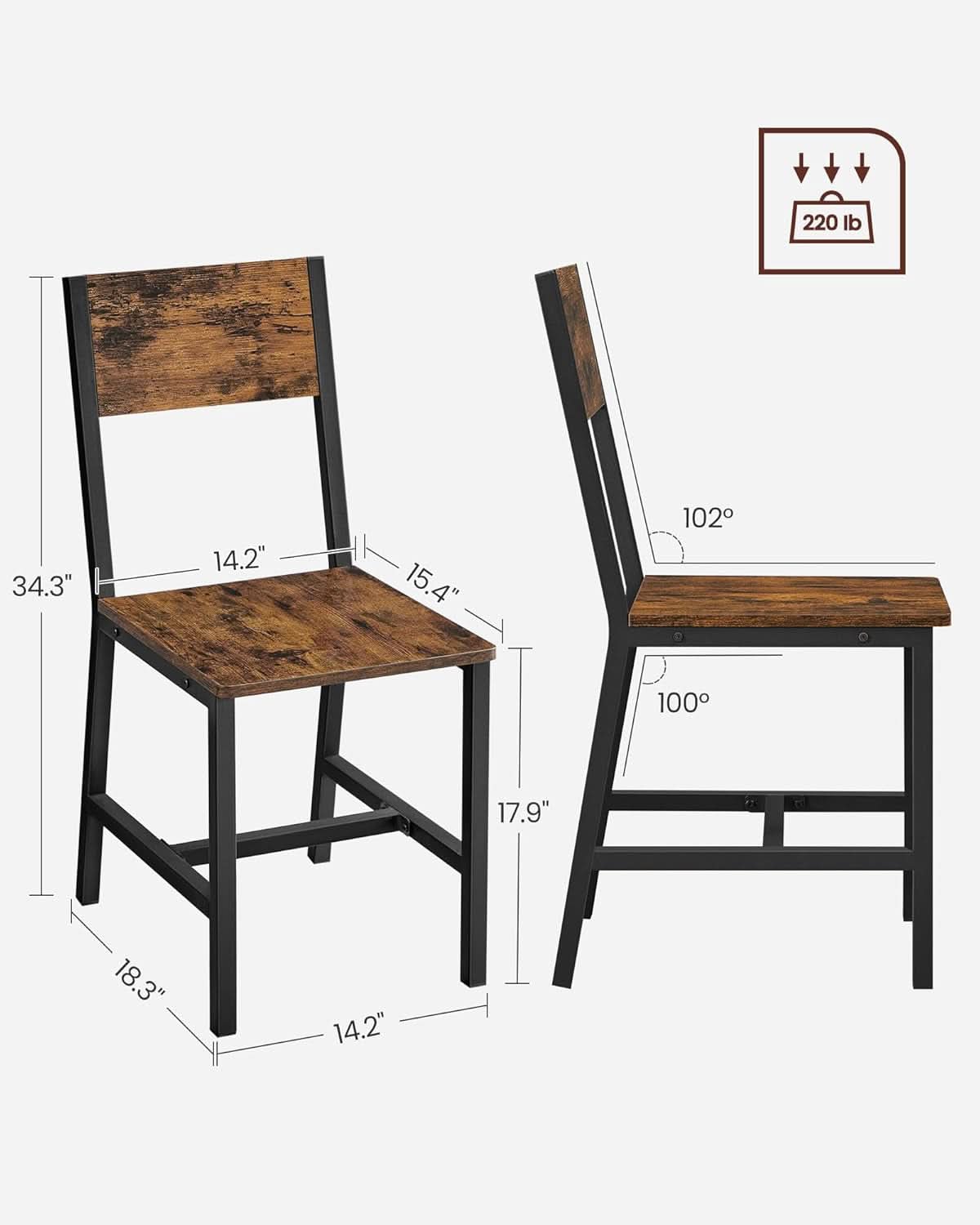 Dining Chair Set of 4 Rustic Brown Chairs With Metal Frame