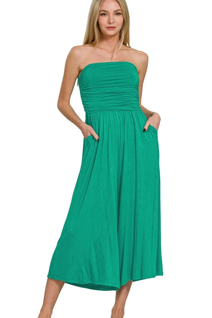 Zenana Double Layered Strapless Tube Top Jumpsuit