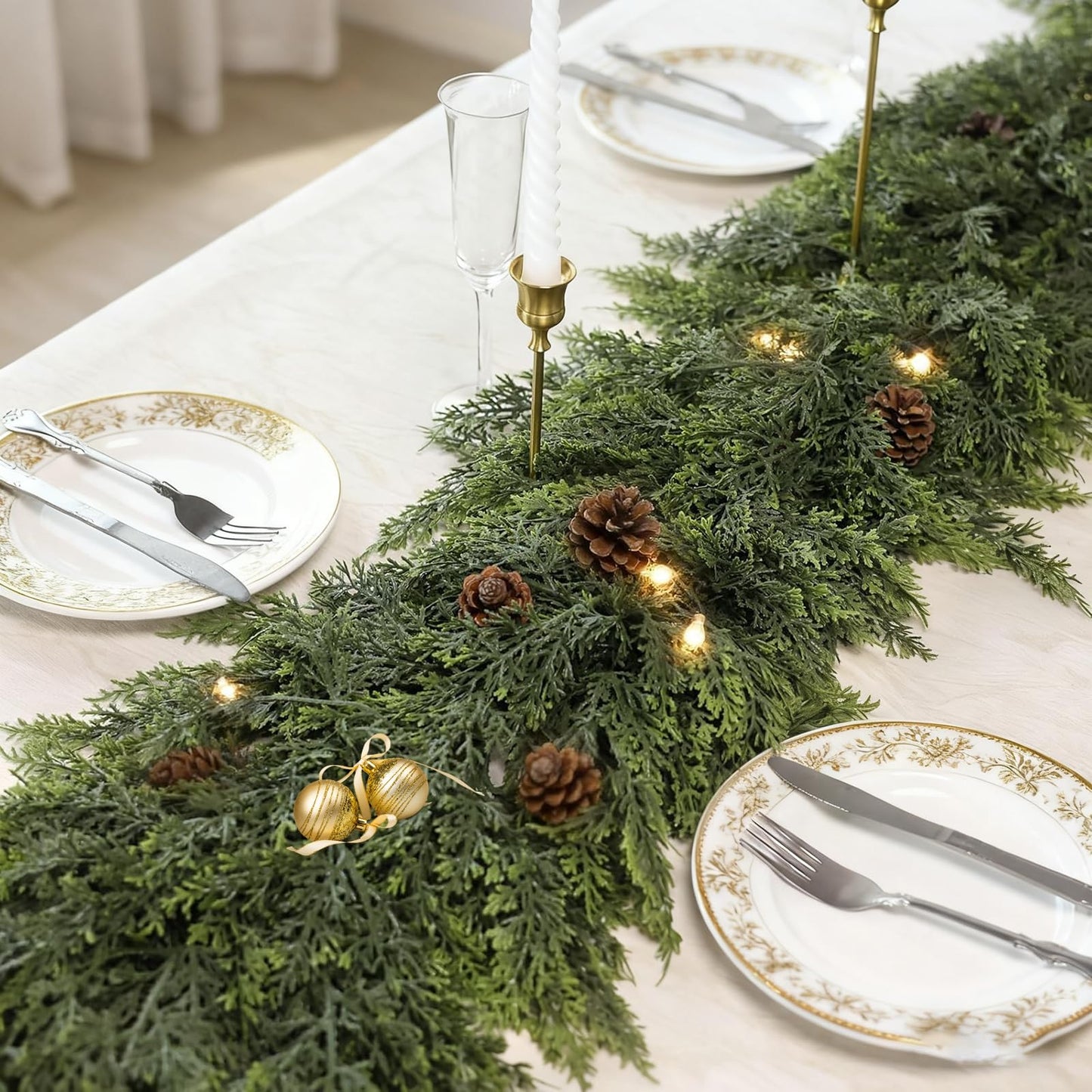 ESTABA 6FT Real Touch Cedar Garland Artificial Green Pine Christmas Decor