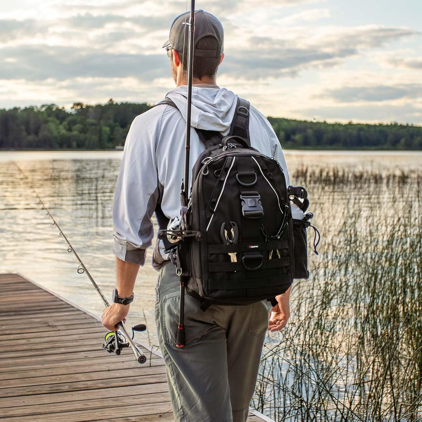Piscifun Fishing Backpack with Rod Holder, Lightweight Sling Bag Storge Gear and Equipment