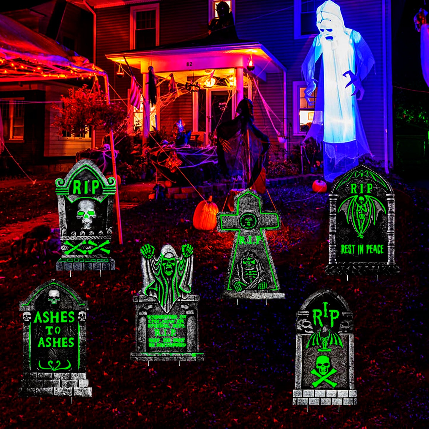 CiniQy Halloween Tombstones 6 Pack Light Up 16.5x11.5" Waterproof Outdoor Decor