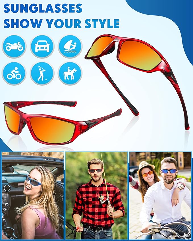 Frienda 6 Pack Polarized Sport Sunglasses for Men Multipack Fit over Glasses Pack Lot Set Men's Sport Fishing Eyeglasses