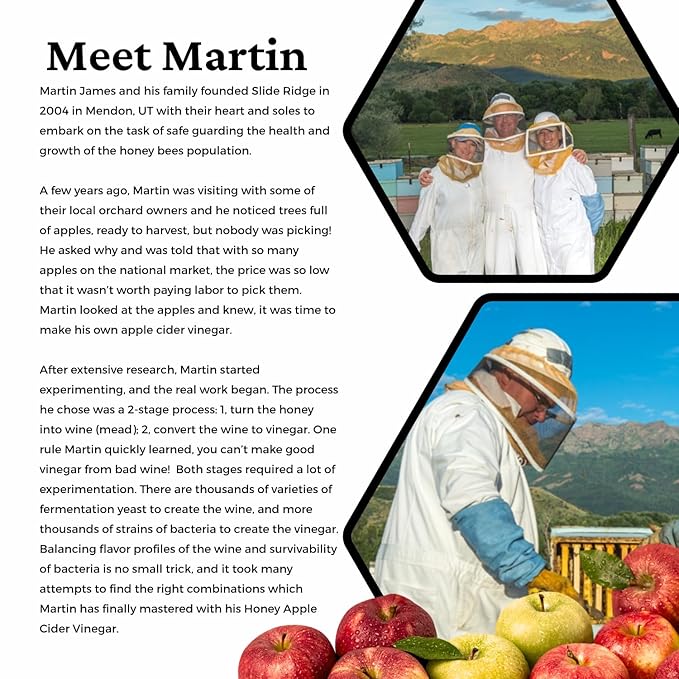 Slide Ridge Martin's Honey Apple Cider Vinegar | Crispy & Sweet | Wellness, Kitchen, & Household Staple | 16 oz (Pack of 2)