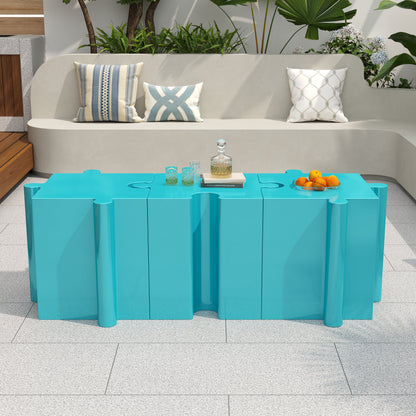 Puzzle Art Side Table Modular Convex Edge MGO Table Indoor and Outdoor Light Blue
