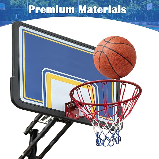 Portable Basketball Hoop with Stable Base, Basketball Hoop Goal System for Teens Adults, Heavy-Duty Steel, Adjustable Height, Easy to Move, Outdoor & Indoor Use
