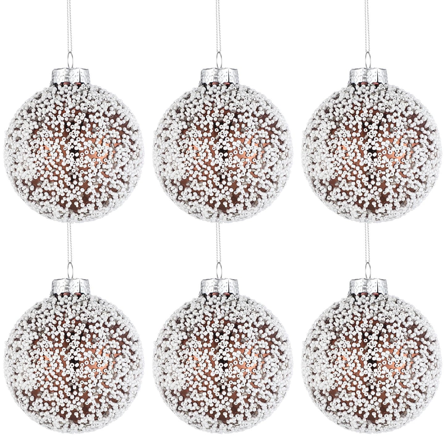 Soulchen 6 Pcs Vintage Metallic Glass Christmas Tree Ornaments 3.15in Brown