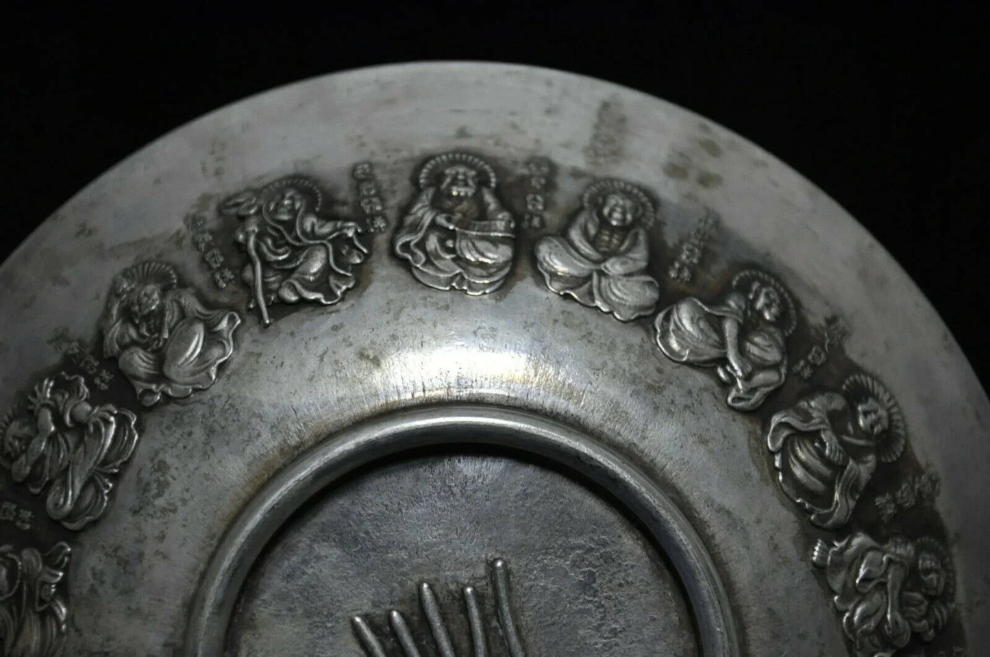 Old Tibetan Silver Lohan Plate – Buddhist Temple Offering Dish