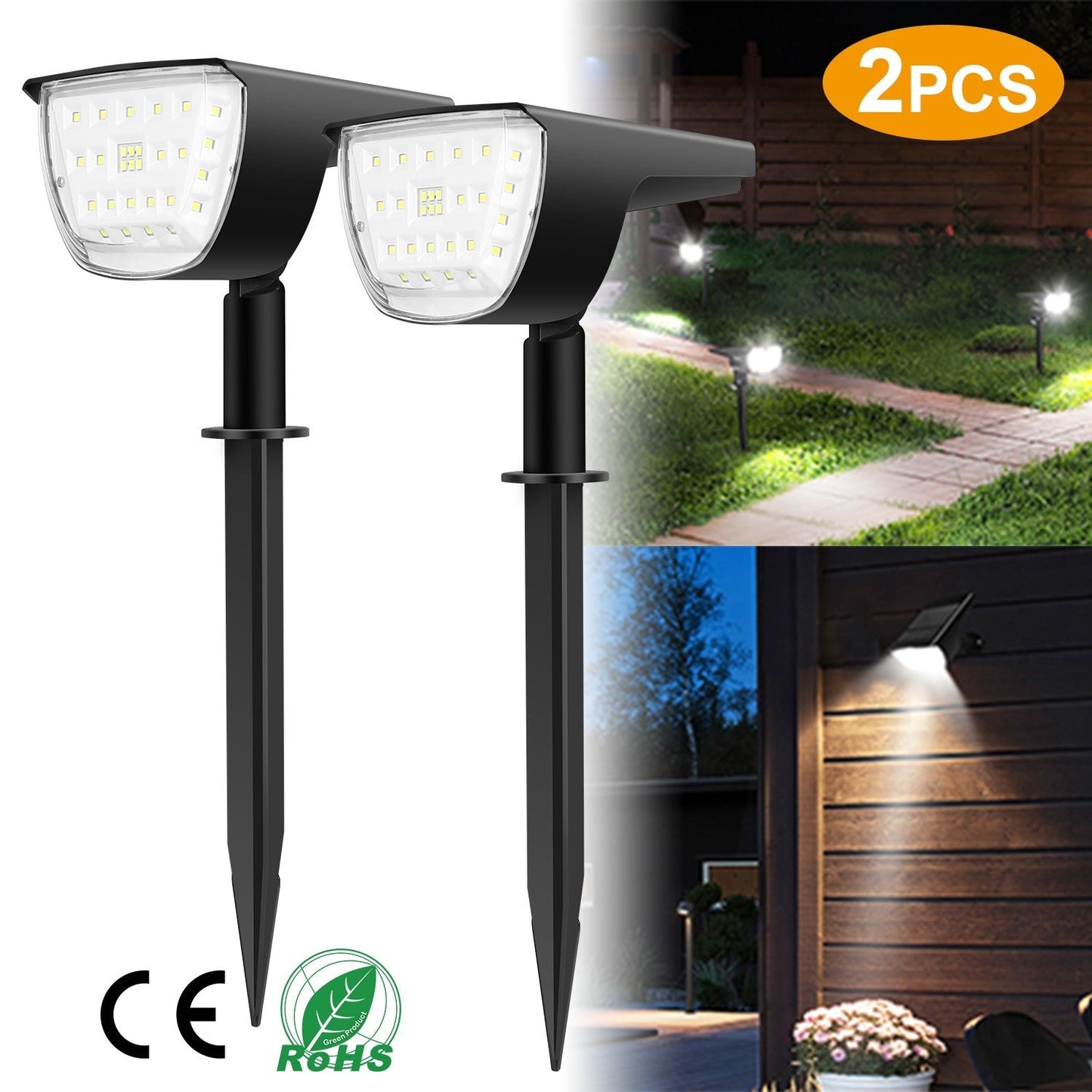 Solarek 32 LEDs Solar Landscape Spotlights IP65 Waterproof Solar Lights Auto On/Off Solar Powered Security Wall Lights 3 Modes Lighting For Yard Garde