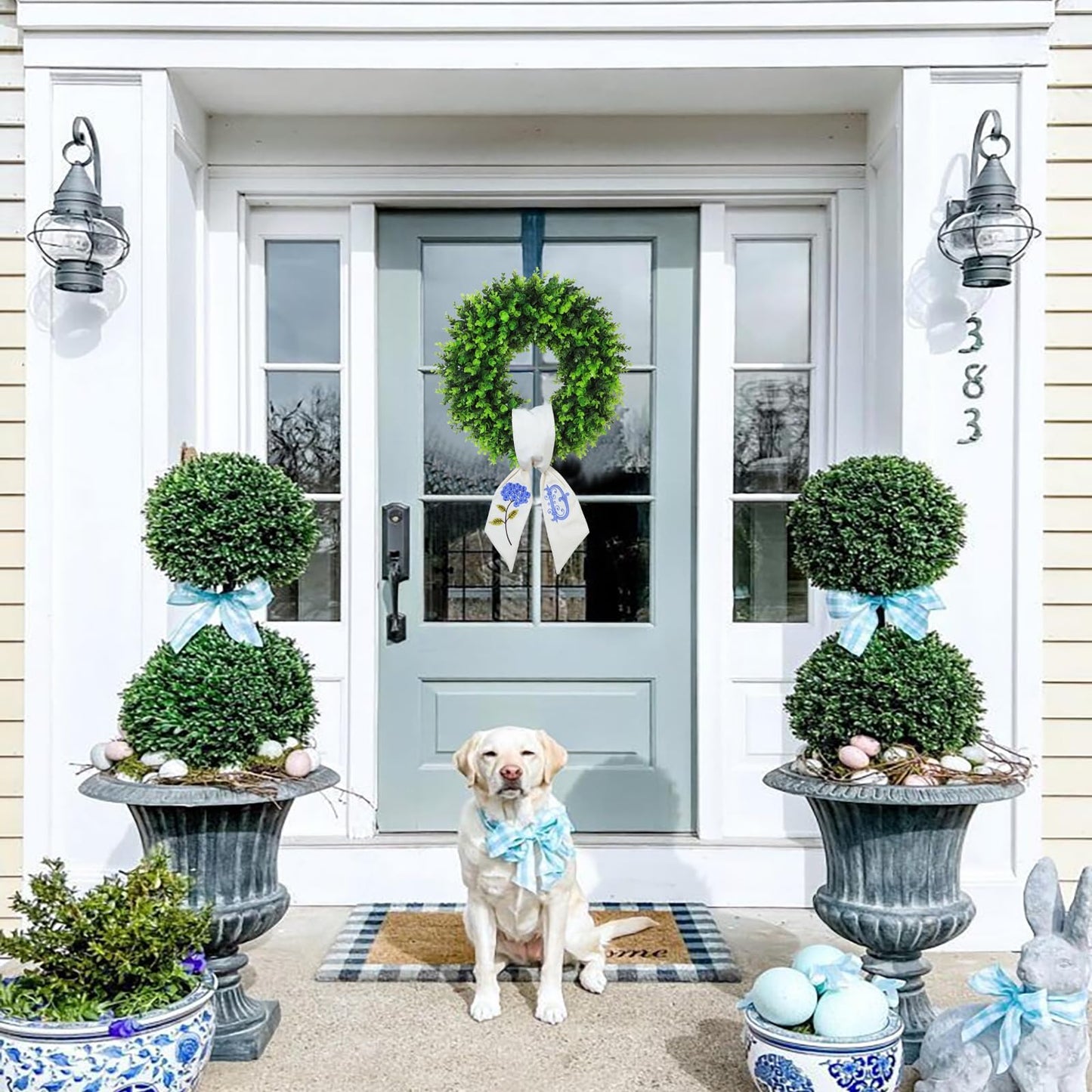 Personalized Boxwood Wreath 20" Front Door Farmhouse Porch Decor Monogram