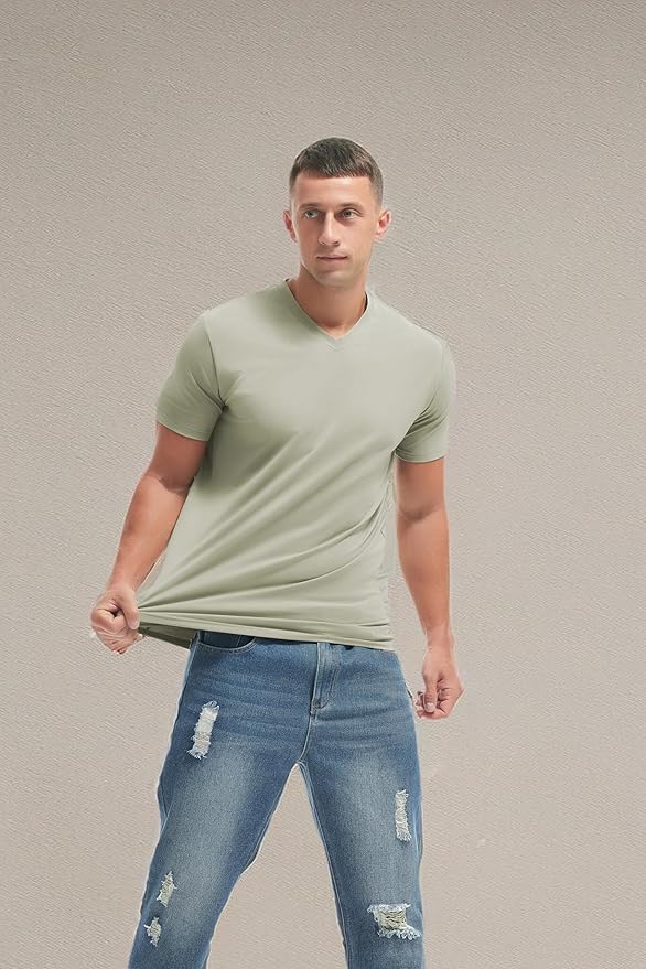 VEIISAR Premium V Neck T Shirts for Men - Modern Fitted Tees Vneck Undershirts