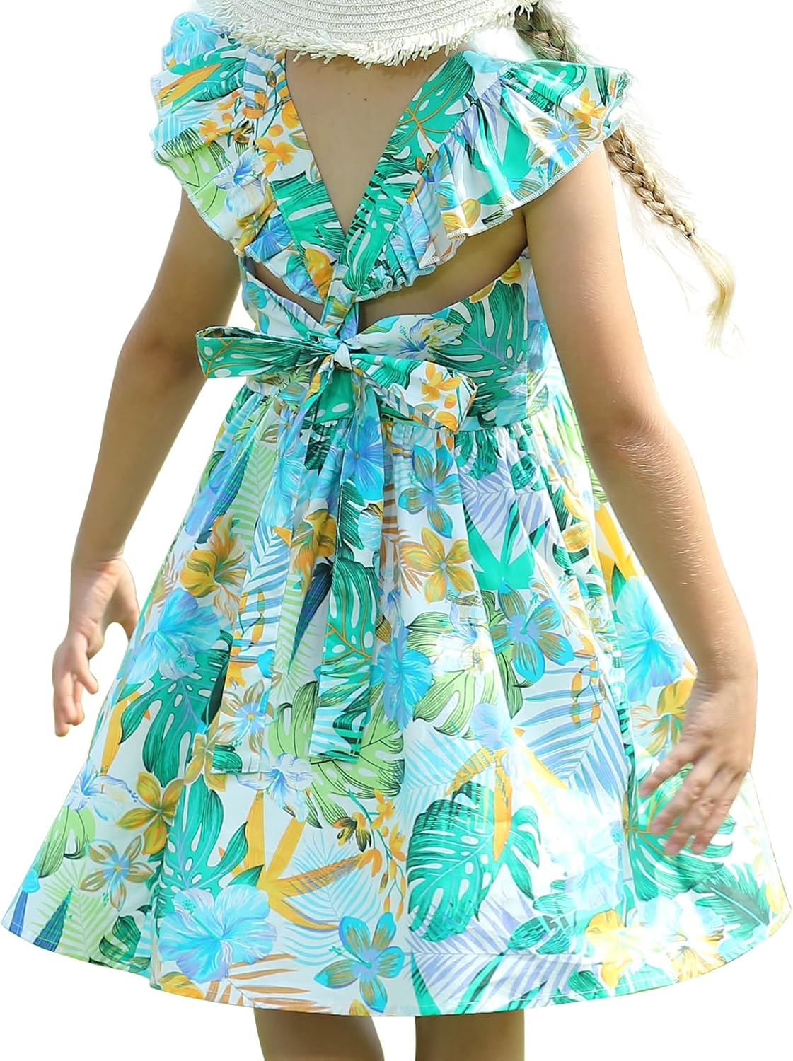 Girls Floral Cotton Dress - Sleeveless Summer Dress with Zipper Closure