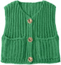 UEU Women's V Neck Crochet Sweater Vest Sleeveless Cardigan Green Size M