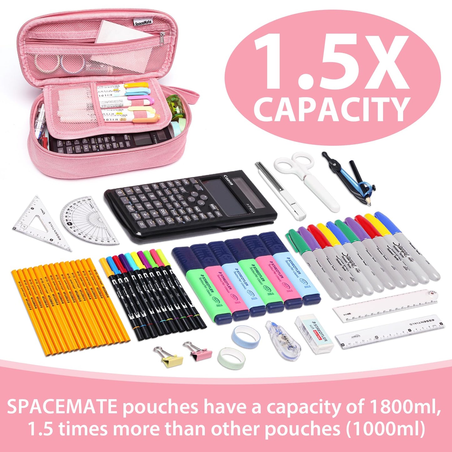 Large Pencil Case 1800ml - Heavy Duty Canvas School Supplies Organizer for Kids Students