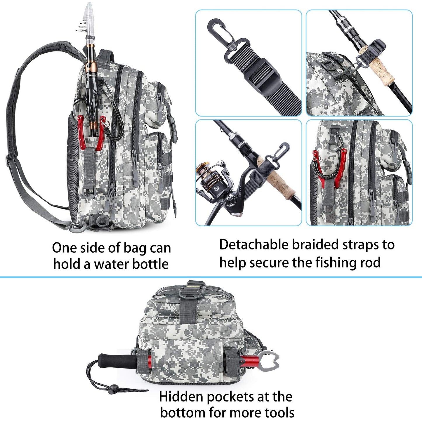 PLUSINNO Fishing Backpack with Fishing Rod and Reel Combos Tackle Boxes, Waterproof Tackle Backpack for Fishing Gear with Rod Holder, Fishing Gifts for Men with Fishing Tool Kit...