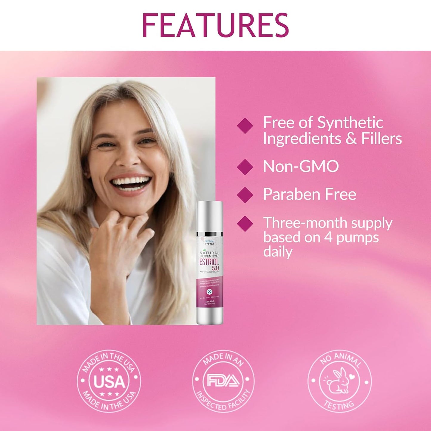 BIOLABS PRO Estro Cream BiEST 5.0 - Bioidentical Max Strength Solution - 5mg Per Pump - Two Month Supply - 3oz