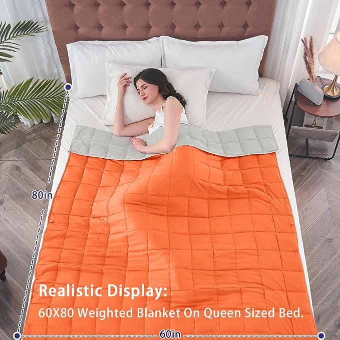 yescool Weighted Blanket for Adults (25 lbs, 60" x 80", Orange) Cooling Heavy Blanket for Sleeping Perfect for 240-260 lbs, Queen Size Breathable Blanket with Premium Glass Bead, Machine Washable
