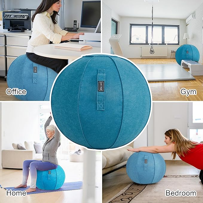 Yoga Ball Exercise Ball, Anti Slip Stability Ball Chair, 25” Heavy Duty Large Gym Ball for Fitness, Balance and Core Workout with Cover, Easy Clean