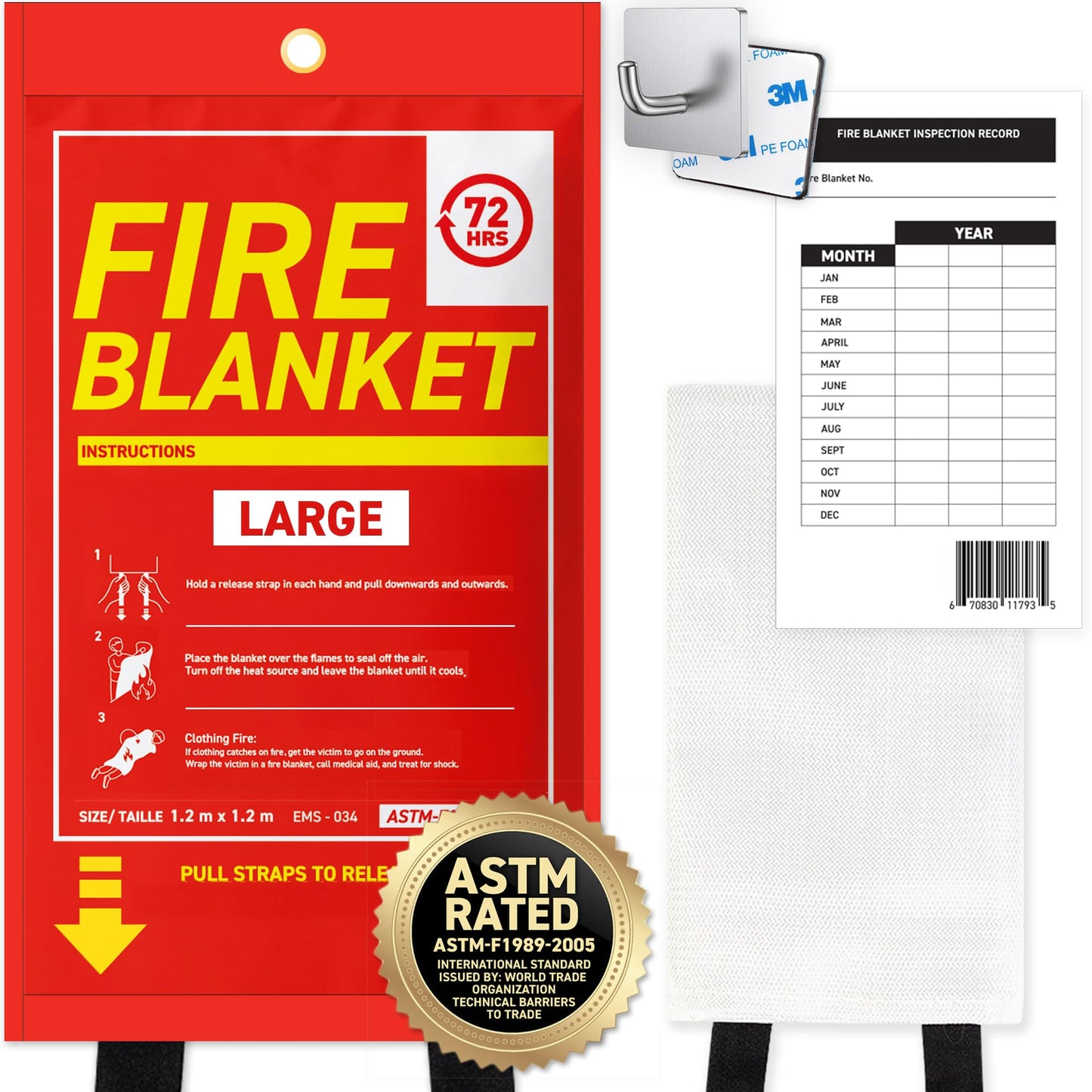 72 HRS Large Emergency Fire Blanket 47"×47" – Fiberglass Fire Safety Tool for Home, Kitchen, Camping, Survival | Extinguisher Alternative for Grill, Welding, Fire Pit