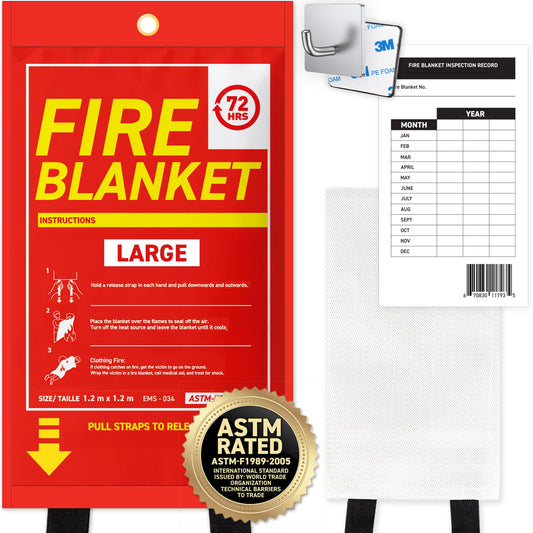 72 HRS Large Emergency Fire Blanket 47"×47" – Fiberglass Fire Safety Tool for Home, Kitchen, Camping, Survival | Extinguisher Alternative for Grill, Welding, Fire Pit