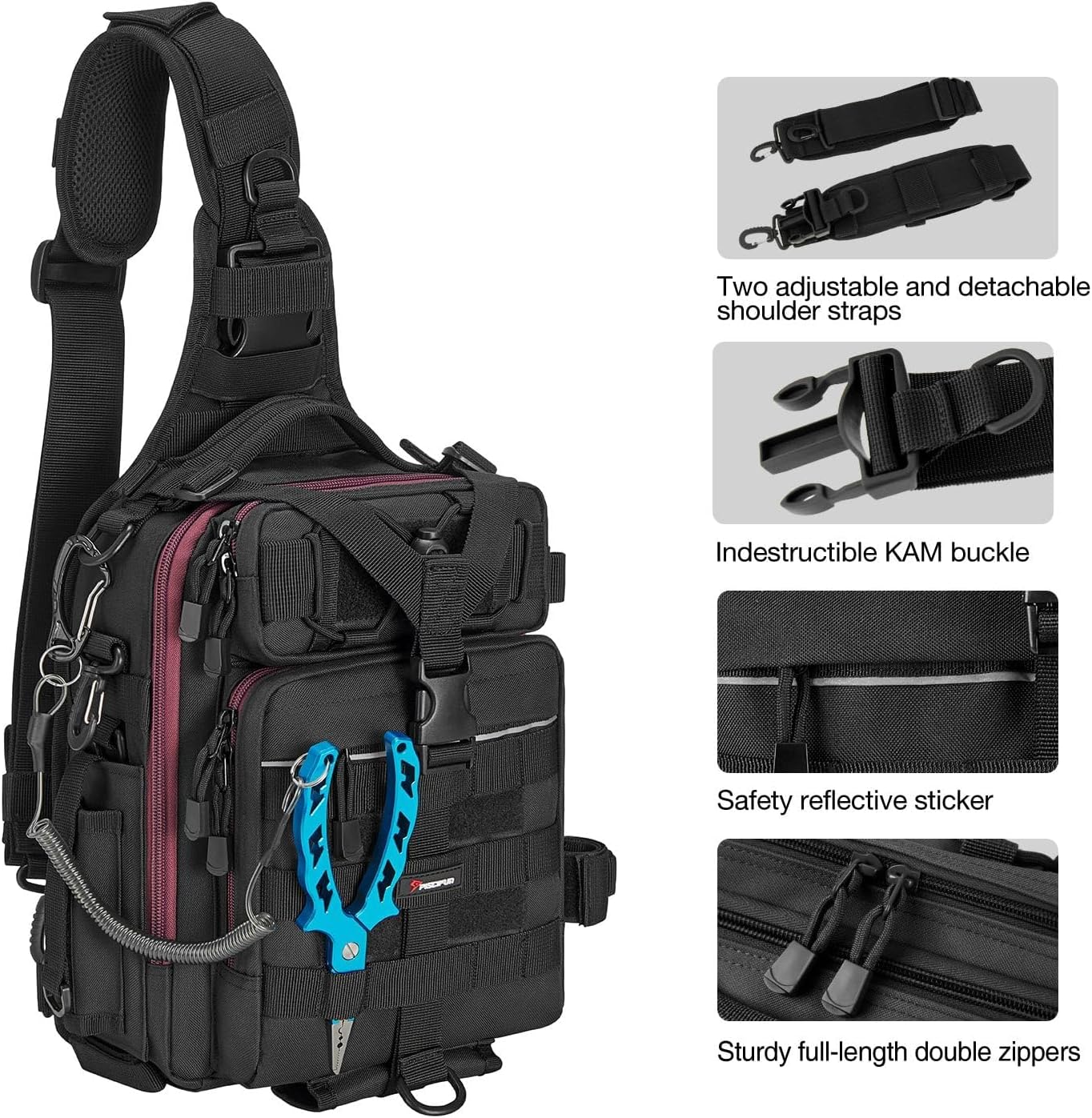 Piscifun Fishing Backpack with Rod Holder, Lightweight Sling Bag Storge Gear and Equipment